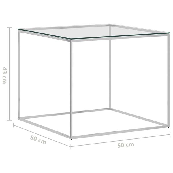 vidaXL Tavolino da Salotto Argento 50x50x43 cm in Acciaio Inox e Vetro