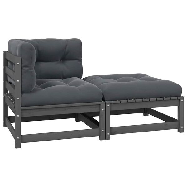 vidaXL Set Divani da Giardino 2 pz Grigio Cuscini Massello di Pino