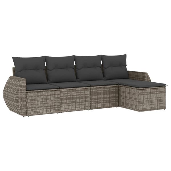 vidaXL Set Divano da Giardino 5 pz con Cuscini Grigio in Polyrattan