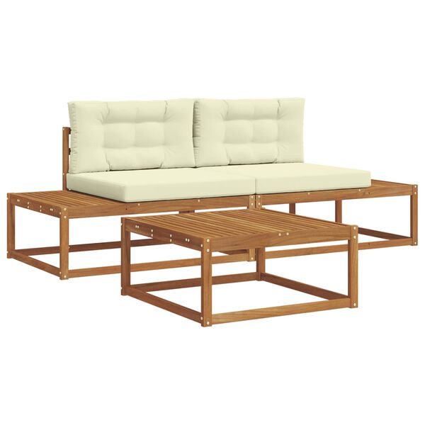 vidaXL Set di divani da esterno con cuscino 3 Pezzo Naturale e Crema