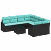 vidaXL Set di divani 9 pz 3-Numero di posti Nero e Turchese polyrattan