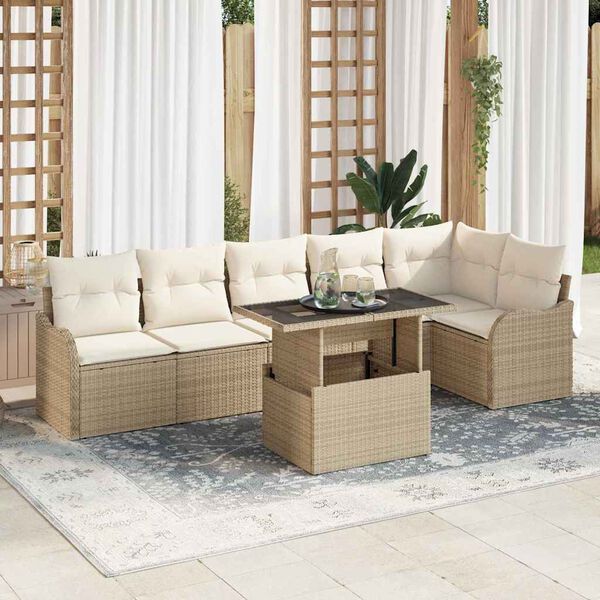 vidaXL Set Divano da Giardino 7 pcs Beige Rattan in Polipropilene