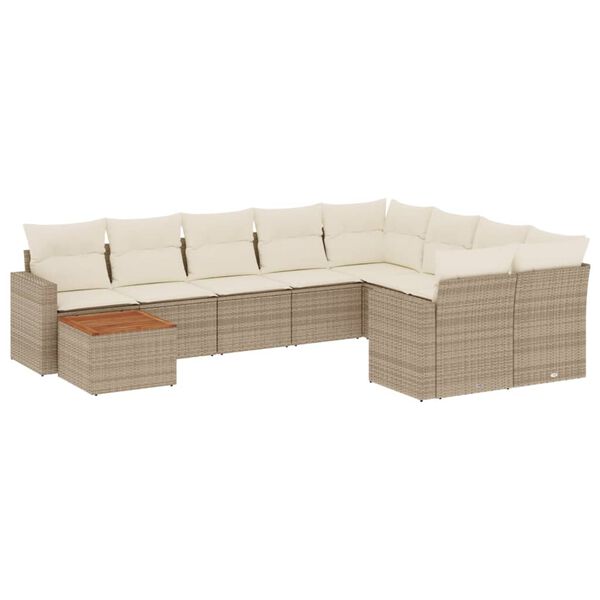 vidaXL Set Divano da Giardino 10 pz con Cuscini Beige in Polyrattan