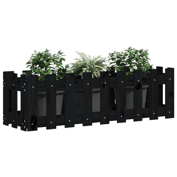 vidaXL Fioriera Giardino a Recinzione Nera 100x30x30cm Massello Pino