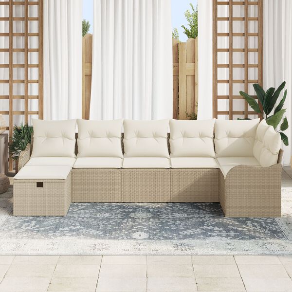 vidaXL Set di divani con cuscino Beige e Crema polyrattan