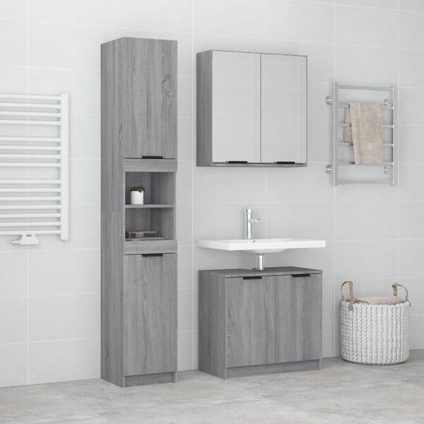 vidaXL Set Mobili da Bagno 3 pz Grigio Sonoma in Legno Multistrato