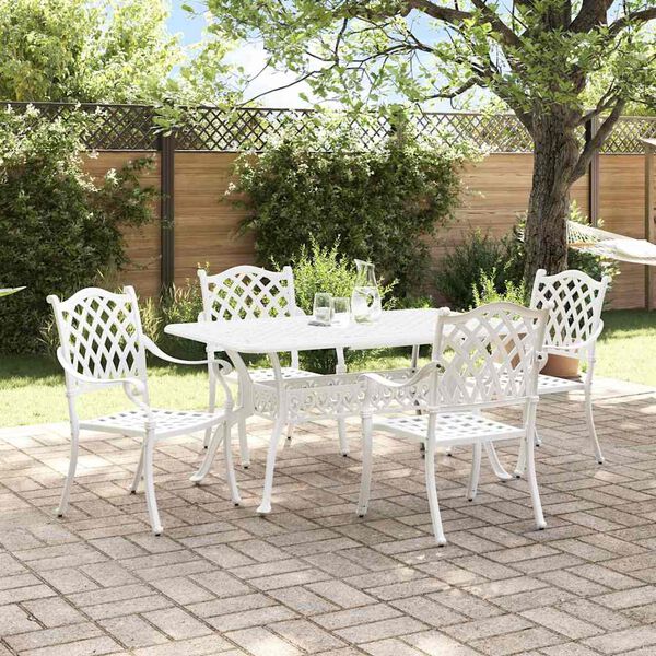 vidaXL Set da Pranzo per Giardino 5 pcs Bianco Alluminio