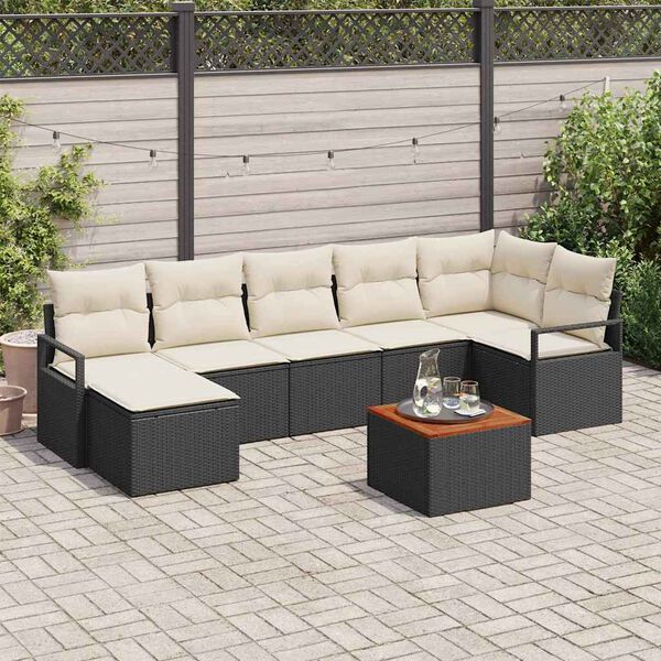 vidaXL Set Divano da Giardino con cuscino 8 pcs Nero Poly Rattan