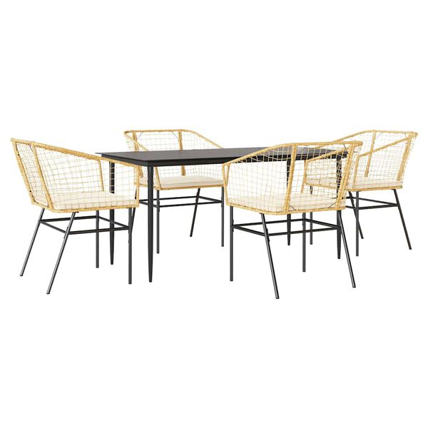 vidaXL Set da Pranzo da Giardino 5pz con Cuscini Polyrattan Vetro