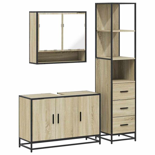 vidaXL Set Mobili da Bagno 3 pz Rovere Sonoma in Legno Multistrato