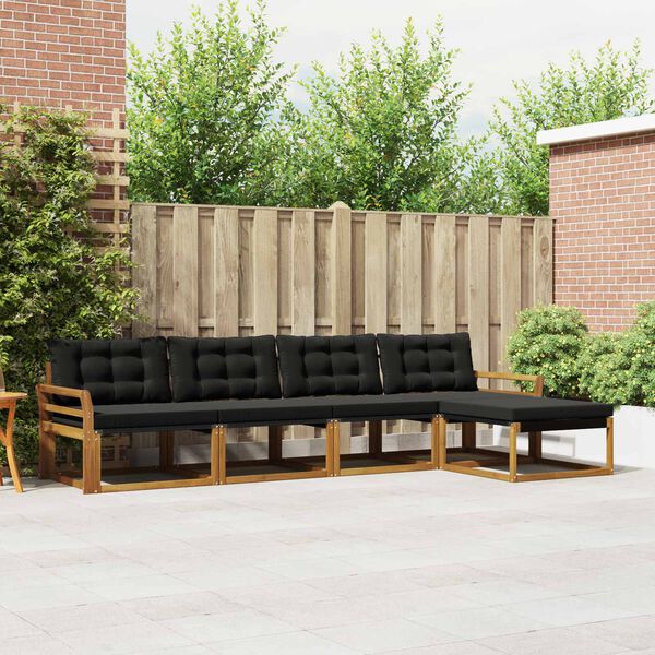 vidaXL Set di divani da esterno con cuscino 5 pcs Naturale e Nero