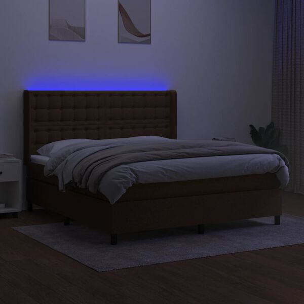 vidaXL Letto a Molle Materasso e LED MarroneScuro 180x200cm in Tessuto
