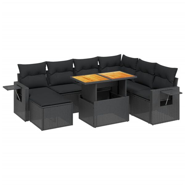 vidaXL Set Divani da Giardino con Cuscini 8 pz Nero in Polyrattan