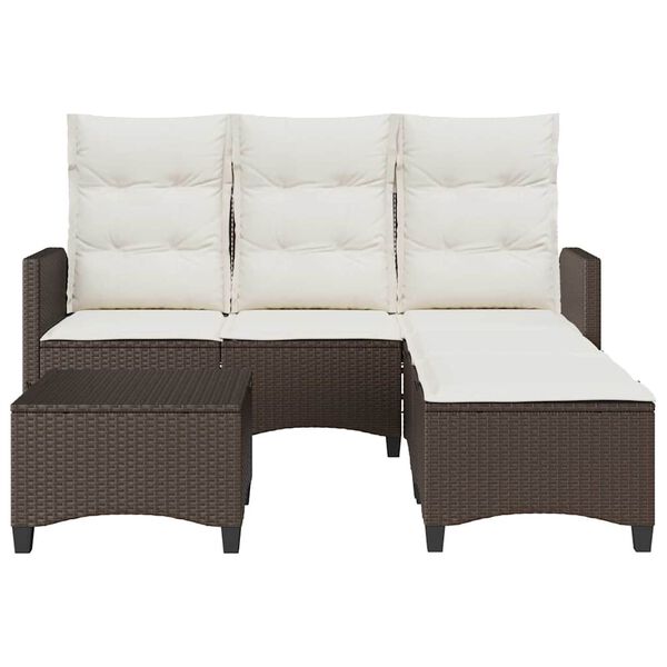 vidaXL Set Divani da Giardino 3 pz con Cuscini a L Marrone Polyrattan