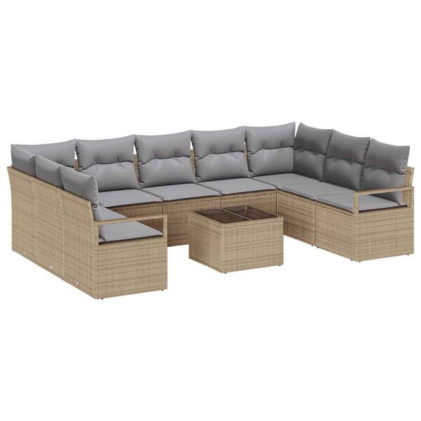 vidaXL Set di divani con cuscino 10 pcs Beige polyrattan