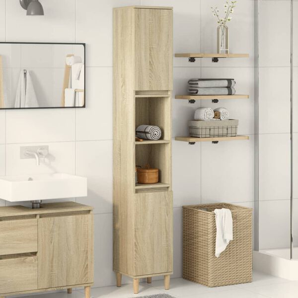 vidaXL Armadietto da Bagno Rovere Sonoma 30x30x190cm Legno Multistrato