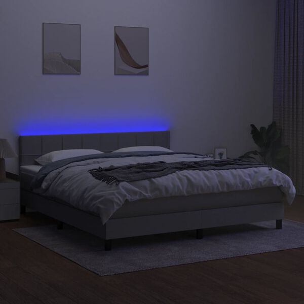 vidaXL Letto a Molle Materasso e LED Grigio Chiaro 180x200 cm Tessuto