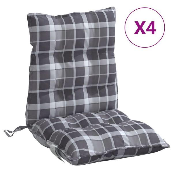 vidaXL Cuscini Sedia Schienale Basso 4 pz Quadri Grigio Tessuto Oxford