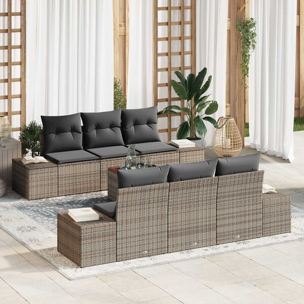 vidaXL Set Divano da Giardino con cuscino 7 pcs Grigio polyrattan