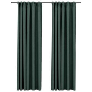 vidaXL Tende Oscuranti con Ganci Effetto Lino 2 pz Verdi 140x245 cm