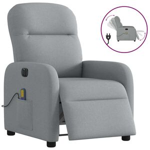 vidaXL Poltrona Reclinabile Massaggio Elettrica Grigio Chiaro Tessuto