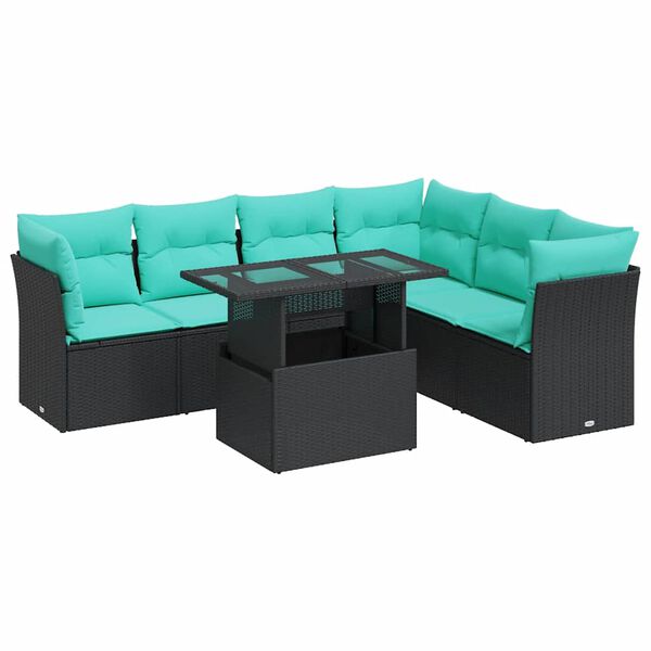 vidaXL Set Divani Giardino 7 pz con Cuscini Nero Polyrattan Acacia