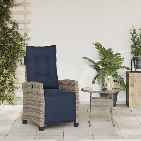 vidaXL Sedia Reclinabile da Giardino con Poggiapiedi Grigia Polyrattan