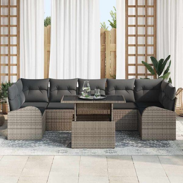 vidaXL Set Divano da Giardino con cuscino 8 pcs Grigio Poly Rattan