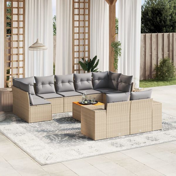 vidaXL Set Divano da Giardino 10 pz con Cuscini Beige in Polyrattan