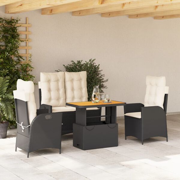 vidaXL Set da Pranzo da Giardino 4 pz con Cuscini Nero in Polyrattan