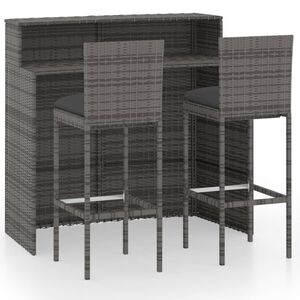 vidaXL Set Bar da Giardino 3 pz con Cuscini Grigio