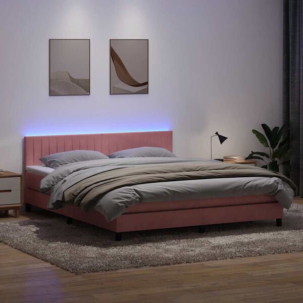 vidaXL Letto a Molle con Materasso e LED Rosa 180x210 cm in Velluto