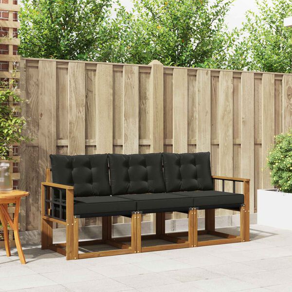 vidaXL Set di divani da esterno con cuscino 3 pcs Naturale e Nero