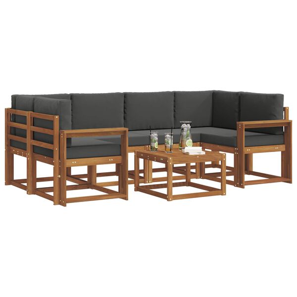 vidaXL Set di divani da esterno con cuscino 7 pcs Naturale e Antracite