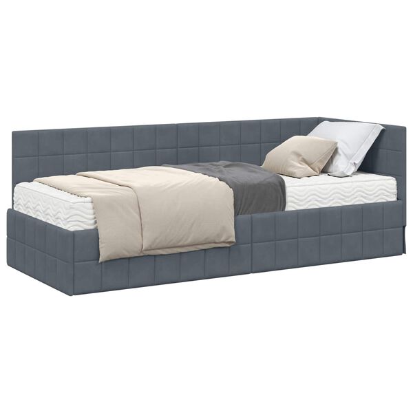 vidaXL Struttura Letto Angolare con Materasso 2 pcs Grigio Velluto