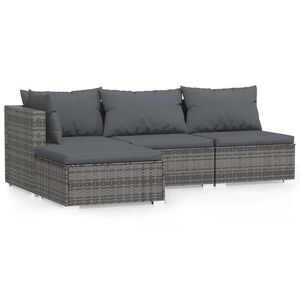 vidaXL Set Divani da Giardino 4 pz con Cuscini in Polyrattan Grigio