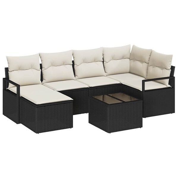 vidaXL Set di divani 7 pcs Nero polyrattan