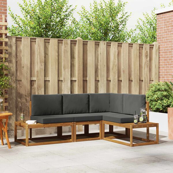 vidaXL Set di divani da esterno 4 Pezzo Naturale e Antracite