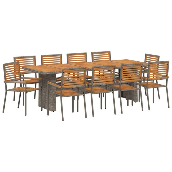 vidaXL Set da Pranzo per Giardino 11 pcs Grigio e Marrone polyrattan