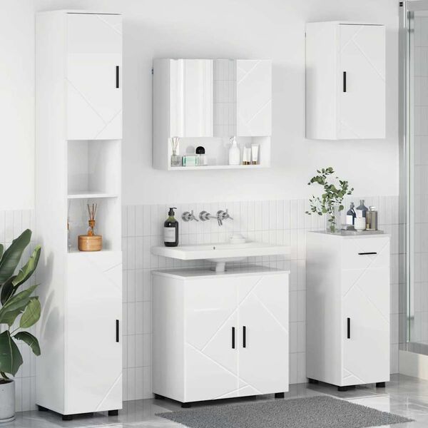 vidaXL Set di mobili per il bagno con porta 5 pcs Bianco lucido