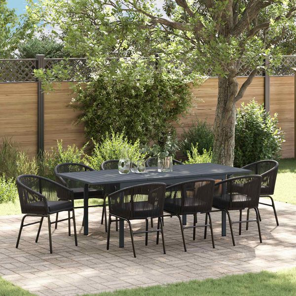 vidaXL Set da Pranzo per Giardino 9 pcs Nero polyrattan