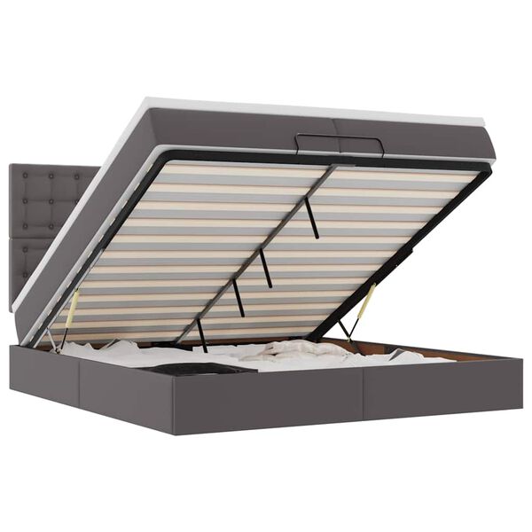 vidaXL Struttura Letto Pouf con Materassi Grigio 200x200 cm Similpelle