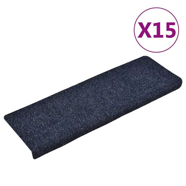 vidaXL Tappetini per scale autoadesivi 15 pz 65x21x4 cm blu bordo rettangolare