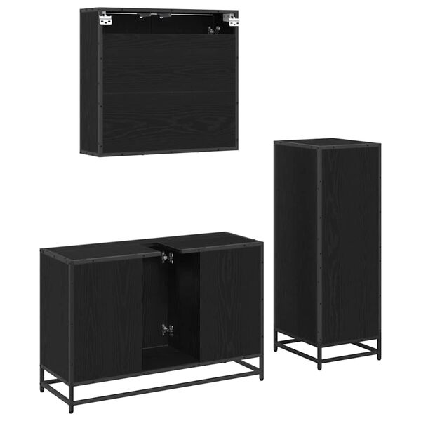 vidaXL Set di mobili per il bagno 3 pcs Rovere Nero Legno multistrato