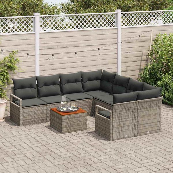 vidaXL Set Divano da Giardino con cuscino 9 pcs Grigio polyrattan