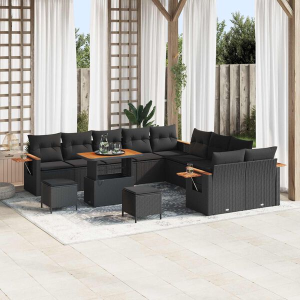 vidaXL Set Divano da Giardino con cuscino 17 pcs Nero polyrattan