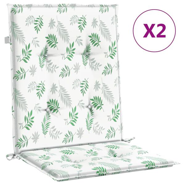 vidaXL Cuscini per Sedia Schienale Basso 2 pz Motivo Foglie in Tessuto