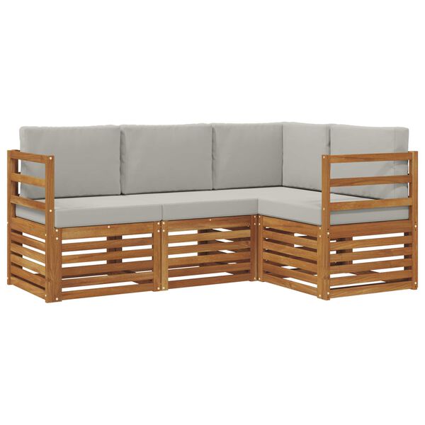 vidaXL Set divani con cuscino 4 pcs Grigio Naturale e Chiaro