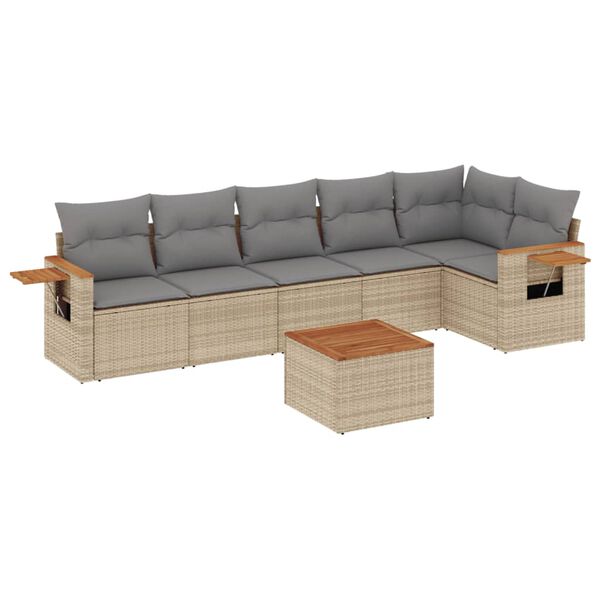 vidaXL Set Divani da Giardino 7 pz con Cuscini Beige in Polyrattan