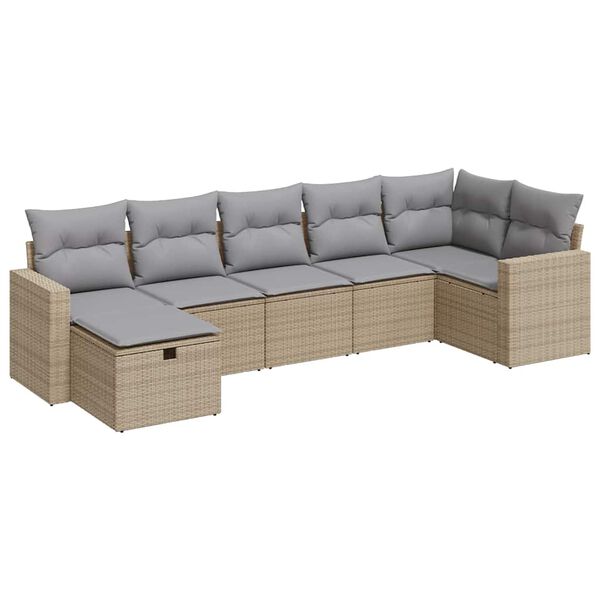vidaXL Set Divani da Giardino 7 pz con Cuscini Beige in Polyrattan
